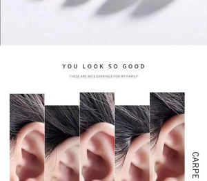 Macro collage showing minimalist S999 sterling silver stud earrings worn on ears