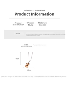 Detailed product dimensions for the zircon bear pendant necklace showing size and 16.1g weight