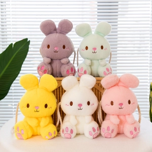 Cute Rabbit Shape Plush Crossbody Bag For Kids Cartoon Soft Animal Shoulder Purse With Zipper And Woven Rope Strap