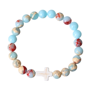Cross beaded bracelet featuring imperial turquoise mixed stones on a clean white background