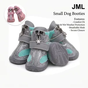 Chaussures Brillantes Pour Chiens Filet Respirant Semelle Caoutchouc Antidérapante Bottes Hautes Animaux Fermeture Éclair