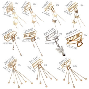 Assorted gold butterfly and pearl hair claws with tassels in various elegant styles