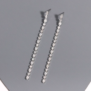 Elegant silver tassel drop earrings with sparkling zircon stones in a long linear design