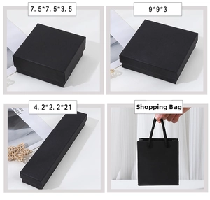 Matte black jewelry gift box set with matching paper shopping bag and diverse sizes