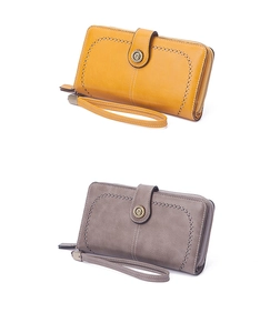 Long women's clutch wallet with zipper and wrist strap, vintage style large capacity purse.