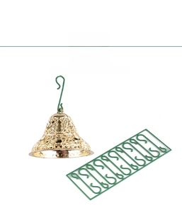 Juego de ganchos de plástico verde en forma de S para árboles con campana dorada