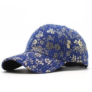 Women Baseball Cap Vintage Tweed Texture Gold Floral Hot Stamping Adjustable Sun Protection Outdoor Casual Fashion Hat