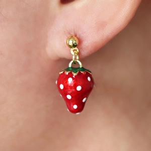Cute Strawberry Cherry Heart Drip Oil Stud Earrings Copper Enamel Fashion Jewelry For Women Girls
