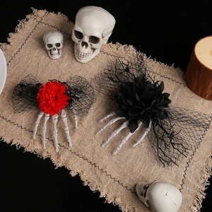 Pince À Cheveux Rose Main De Squelette Halloween Avec Résille Et Araignée Accessoire De Costume Gothique Pour Femmes