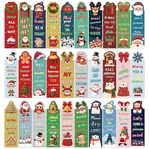 Christmas Cartoon Bookmarks Paper Decorative Reading Cards Holiday Party Favors For Kids And Students Santa Reindeer Design