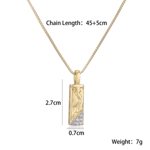 Detailed dimensions of gold rectangular letter pendant necklace with zircon inlay