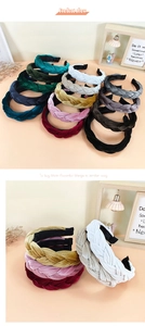 Detailed view of woven velvet headbands in multiple colors with anti-slip inner lining