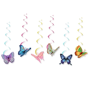 Colorful butterfly spiral ceiling decorations for children's birthday party events