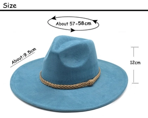 Maßangaben für den Breitkrempiger Wildleder-Fedora-Hut mit Quaste und Band