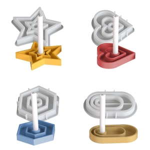 Candlestick Holder Silicone Mold DIY Resin Gypsum Casting Geometric Star Heart Hexagon Storage Tray Home Decor