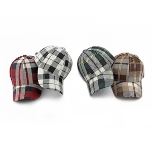 Classic plaid cotton baseball caps in four colorful vintage check patterns for men and women