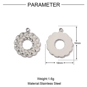Detailed size parameters of round braided silver stainless steel pendant with measurements