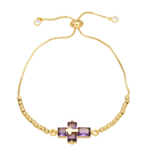 Minimalist double-layer purple crystal cross bracelet with adjustable gold box chain