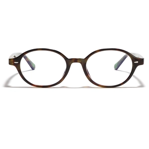 Classic tortoise shell oval glasses frames with retro rivet details on white background