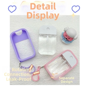 Detail of leak-proof portable spray bottle with protective silicone sleeve and hook