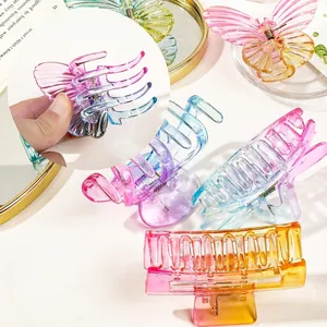 Gradient square butterfly hair claw clips in macaron colors for women's hairstyling