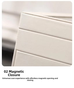 Close-up of cream jewelry box showing magnetic closure detail and premium leather texture