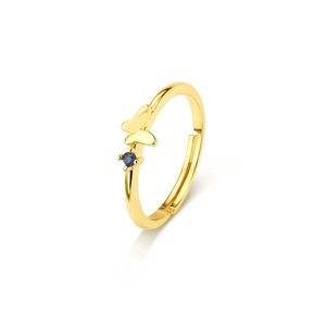 Minimalist gold butterfly open ring with blue gemstone and 18k plated finish