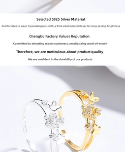 Detailed view of silver and gold S925 butterfly rings with cubic zirconia pavé