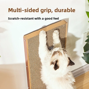 L-shaped thickened corrugated cardboard cat scratcher with durable wooden side boards