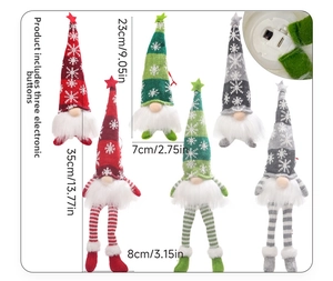 Detail view of the battery compartment and size dimensions for LED Christmas knit gnomes