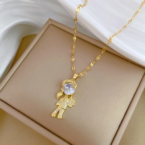Titanium steel girl pendant necklace with sparkling crystals on elegant jewelry box