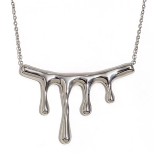 Silver liquid drip pendant necklace in stainless steel with a flowing metallic design
