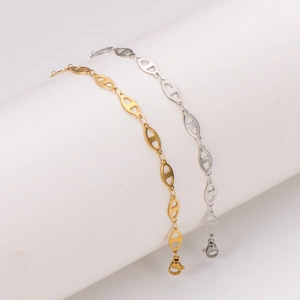 Minimalist 18K gold and silver plated stainless steel pig nose anchor link bracelet set