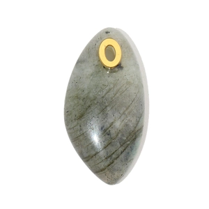 Macro detail of oval labradorite natural stone pendant with gold-plated stainless steel loop