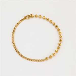 Two-tone gold plated stainless steel necklace featuring bead chain and OT toggle clasp