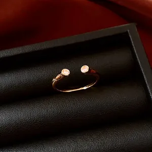 Minimalist 18k gold plated open star ring set featuring dual round zircon stones in luxury box