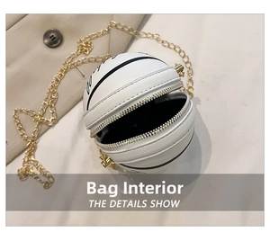Detail view showing the interior compartment and metal zipper of the white basketball bag