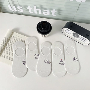 Women Invisible No Show Socks Cotton Cartoon Animal Embroidery Anti-Slip Silicone Heel Breathable Low Cut Casual Socks