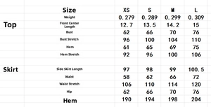 Detailed size chart for women's vacation style 3D floral bandeau and maxi skirt set