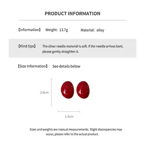 Detailed size specifications for red enamel pebble earrings with silver needles