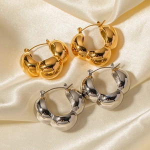 Fashionable 18k gold and silver stainless steel chunky dome hoop earrings for women