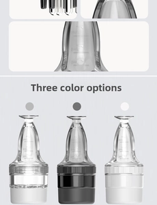 Détail macro de l'applicateur de cuir chevelu avec graduation de 3ml et trois couleurs