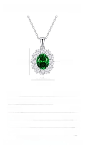 Detailed size specifications of S925 sterling silver oval green emerald pendant necklace