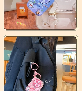 Rotating cartoon bear and dog charms on backpacks with glowing sports dial design