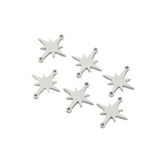 Set of six silver star charms with double rings for DIY jewelry making