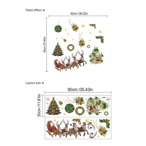 Christmas wall stickers featuring Santa, reindeer, and tree with layout size 90x30cm