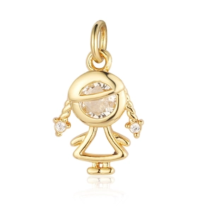 Close-up of gold girl pendant with clear sparkling cubic zirconia heart stones