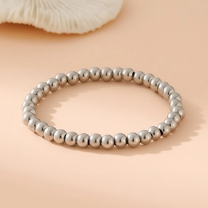 Bracciale a sfere in acciaio inossidabile lucido con design minimalista per uomo e donna