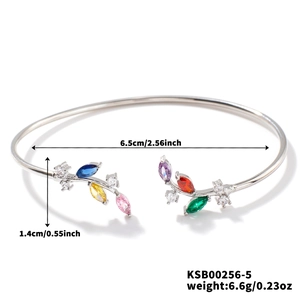 Detailed dimensions of minimalist open bangle with colorful marquise stones