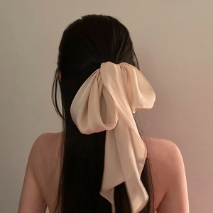 Elegant Satin Satin Hair Ribbon Large Bow Hair Scarf Streamer Solid Color Retro French Style Headband For Women
